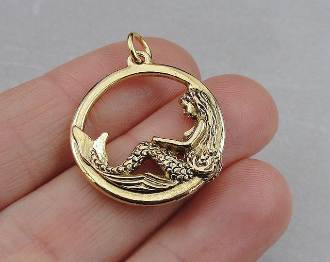 Gold Mermaid Charm, Mermaid Pendant, Necklace Charm, Bracelet Charm, Mermaid Lover Gift, Gold Mermaid Jewelry, Mermaid Themed Gift