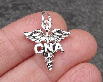 Silver Certified Nursing Assistant Charm, CNA Caduceus Charm, Nurse's Assistant Symbol Charm, Nursing Assistant Gift, Nurse's Assistant Gift