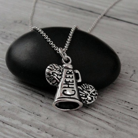 Cheerleading Megaphone with Pom Poms Charm Sterling Silver Cheerleading Megaphone with Pom Poms Charm Sterling Silver