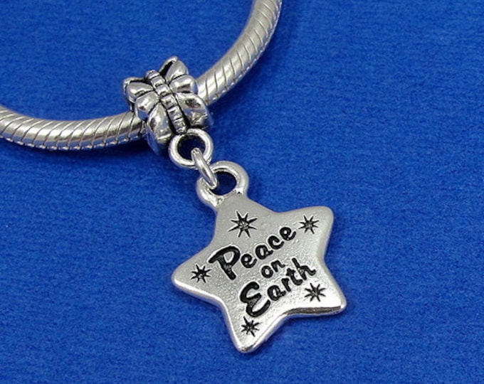 Peace on Earth Star European Dangle Bead Charm - Silver Peace on Earth Charm for European Bracelet