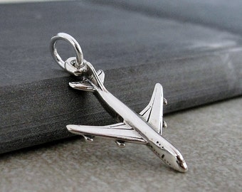 Flugzeug Charm, 925 Sterling Silber 3D Flugzeug Halskette Charm, Jet Flugzeug Charme, Boeing 747 Charme, Pilot Charme, Flugbegleiter Charme