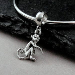 Spider Monkey European Charm, Silver Monkey Dangle Charm, Primate Charm, Jungle Charm, Primate Charm, Large Hole Bead, Monkey Gift Jewelry