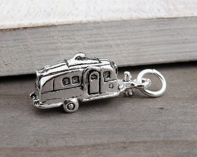 Camper RV Charm, Silver Plated Camper Charm for Necklace or Bracelet, RV Trailer Charm, Motorhome Charm, Camping Charm, Travel Trailer Charm