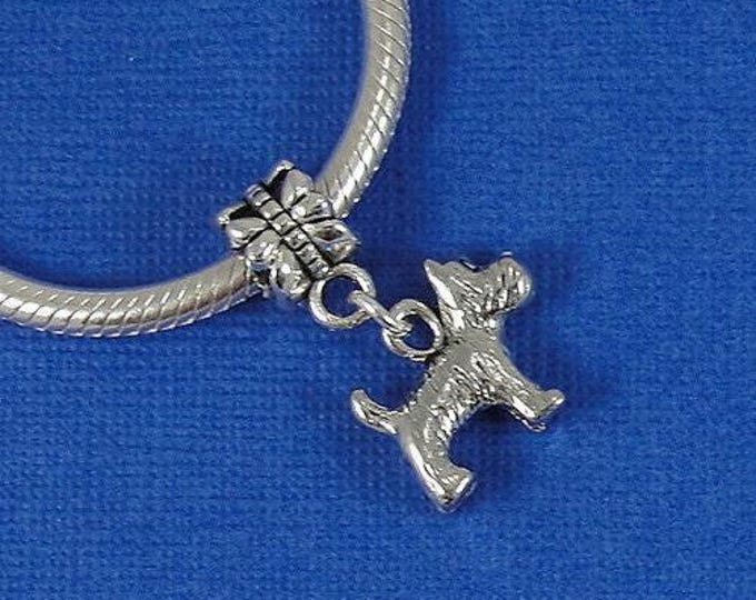 Scottish Terrier European Dangle Bead Charm - Silver Scottie Dog Charm for European Bracelet