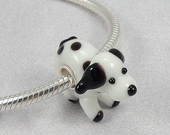Puppy Dog Large Hole Lampwork Glass Bead - 925 Sterling Silver European Bead Charm