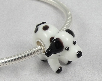 Puppy Dog Large Hole Lampwork Glass Bead - 925 Sterling Silver European Bead Charm