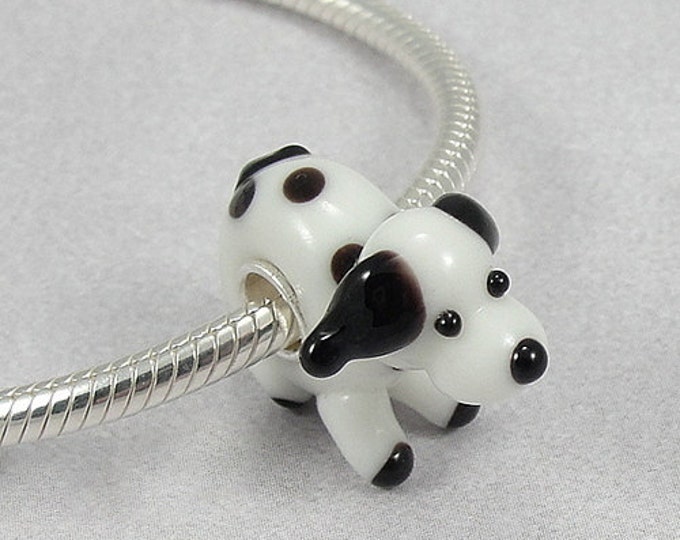 Puppy Dog Large Hole Lampwork Glass Bead - 925 Sterling Silver European Bead Charm