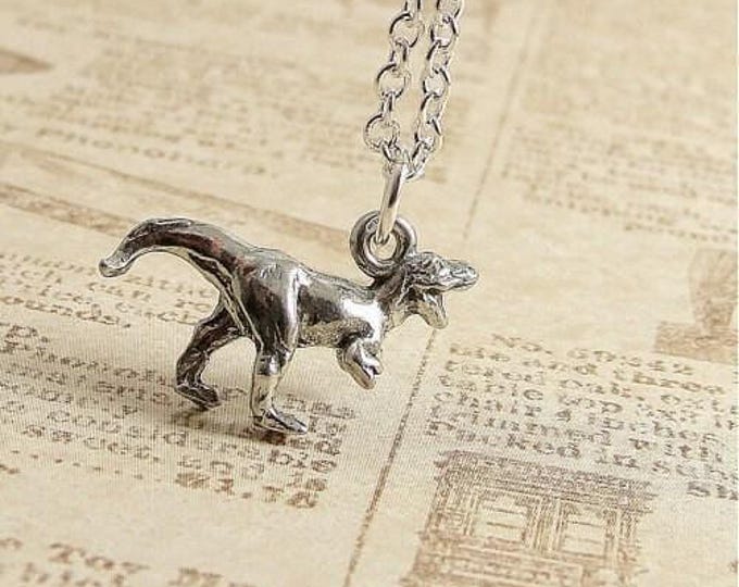 Tyrannosaurus T-REX Dinosaur Necklace, Silver Plated T-REX Dinosaur Charm on a Silver Cable Chain