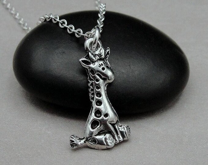 Baby Giraffe Necklace, Silver Plated Giraffe Charm Necklace, Cute Giraffe Necklace, Zoo Animal Necklace, Giraffe Gift, Giraffe Jewelry