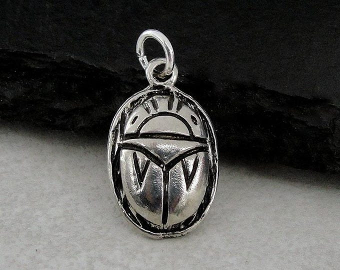 Silver Scarab Charm, Scarab Beetle Necklace Charm, Egyptian Scarab Charm, Scarab Necklace, 3D Scarab Charm, Scarab Jewelry Gift