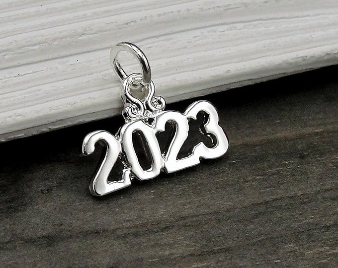 Silver 2023 Charm, Year 2023 Charm, Class of 2023 Charm, Graduation Charm, Necklace Charm, Bracelet Charm, Graduation Gift, 2023 Jewelry