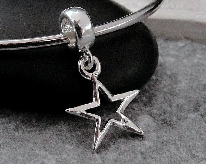 Star Outline European Charm, Silver Star Shaped Dangle Charm, Superstar Charm, Celestial Charm, Astronomy Charm, Silver Star Pendant
