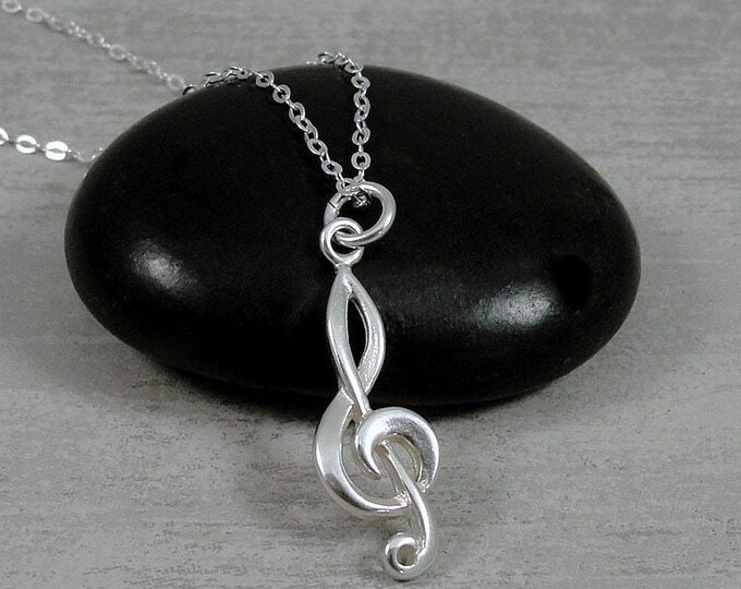 Sterling Silver Treble Clef Necklace, Treble Clef Charm, Treble Clef Pendant, Music Necklace, Music Teacher Gift, Music Student Gift