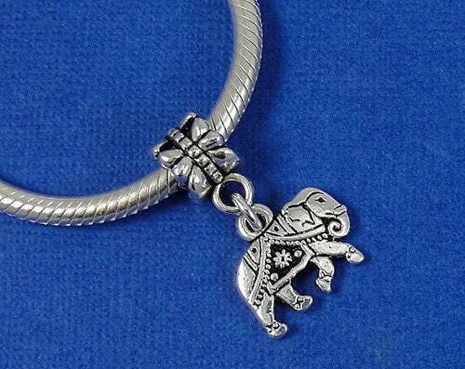 Indian Elephant European Dangle Bead Charm - Silver Indian Elephant Charm for European Bracelet