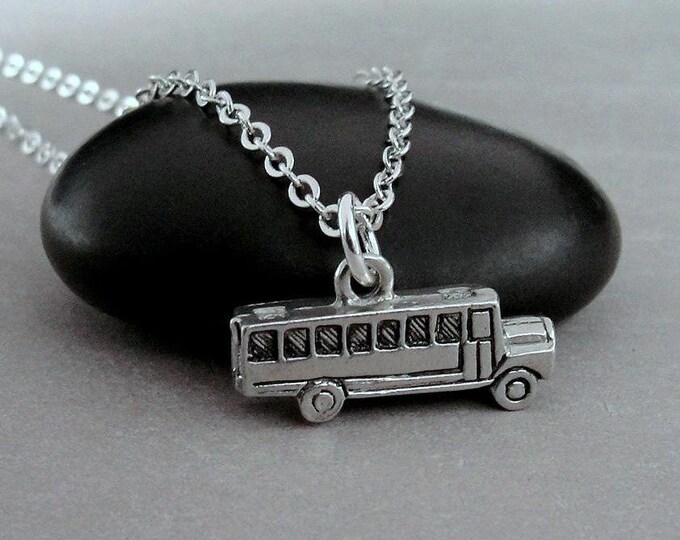 School Bus Necklace, Silver 3D School Bus Charm Necklace, Bus Driver Charm Necklace, School Charm, Back to School Gift, Bus Driver Gift