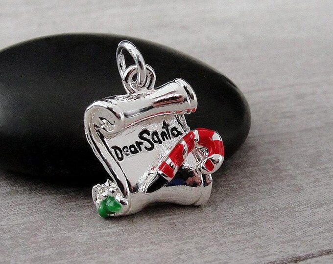Silver Letter to Santa Charm, Dear Santa Charm, Christmas Charm, Santa Claus Charm, Christmas Themed Charms, Christmas Pendant
