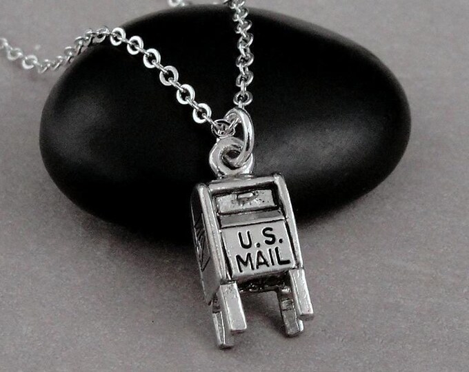 Mailbox Necklace, Silver 3D Mailbox Charm Necklace, Postal Charm Necklace, Mailman Charm Necklace, Mail Lady Charm Necklace, Mailman Gift