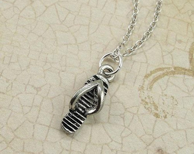 Flip Flop Necklace, Silver Flip Flop Sandal Charm on a Silver Cable Chain