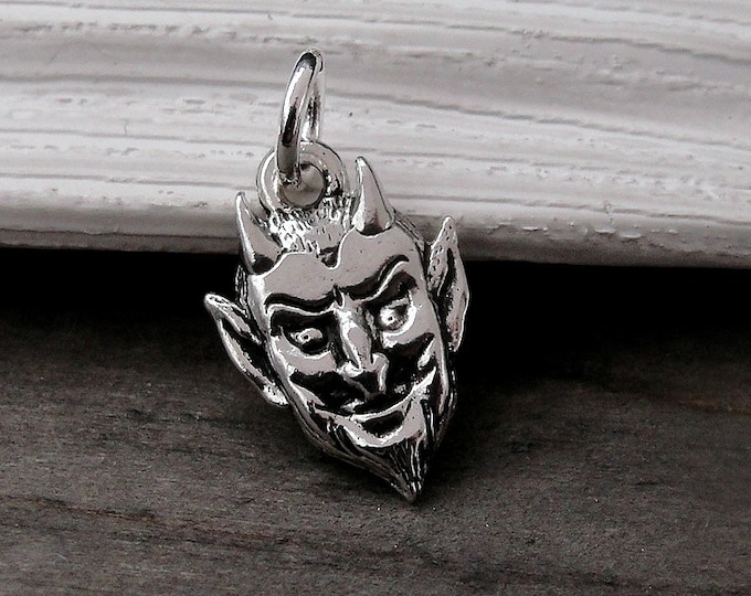 Silver Devil Charm, Devil Face Charm, Satan Charm, Satanic Charm, Evil Charm, Halloween Charm, Lucifer Charm, Beelzebub Charm