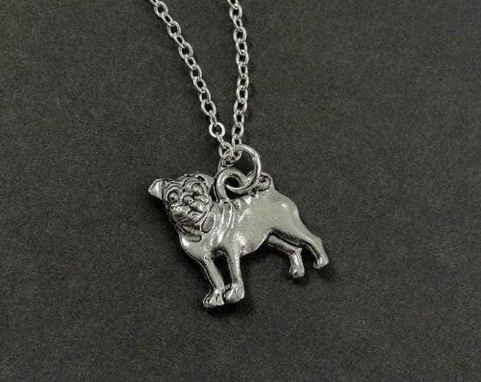 Pug Necklace, Silver Pug Charm on a Silver Cable Chain