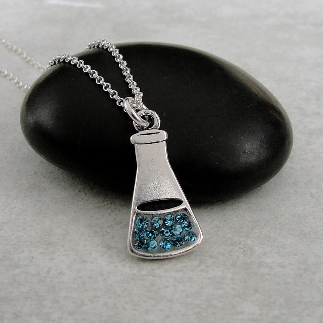 925 Sterling Silver Lab Beaker Necklace, Science Themed Charm Necklace