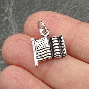 American Flag Charm, 925 Sterling Silver USA Flag Charm for Necklace or Bracelet, Patriotic Charm, USA Charm, American Flag Gift Jewelry