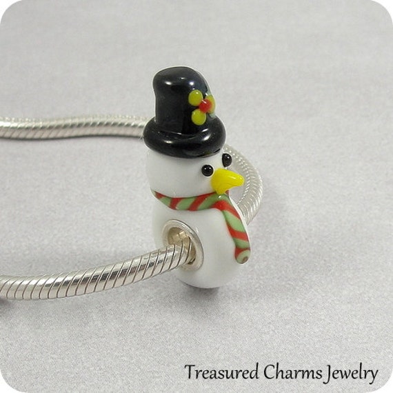Snowman Charm White with Black Hat Sterling Silver Snowman Charm White with Black Hat Sterling Silver