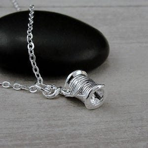 Sewing Necklace, Silver Plated Spool of Thread Charm Necklace, Spool of Thread Charm, Sewing Charm, Sewing Gift, Sewing Jewelry image 3