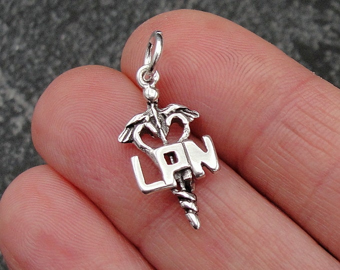 LPN Caduceus Charm, Sterling Silver LPN Charm for Necklace or Bracelet, Nurse Charm, Practical Nurse Gift, Gift For Nurse, 925 Nurse Charm