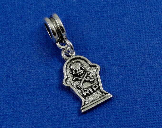 Gravestone European Dangle Bead Charm - Silver Tombstone Charm for European Bracelet