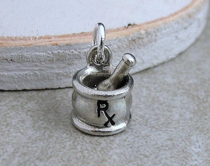 Silver Mortar and Pestle Charm, Medicine Bowl Necklace Charm, Pharmacist Charm, Pharmacist Necklace, 3D Mortar and Pestle Charm