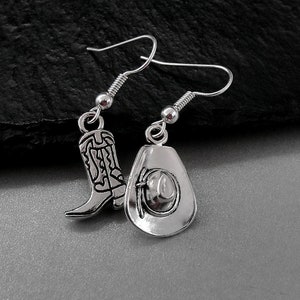Silver Cowboy Earrings, Cowboy Boot Earrings, Cowboy Hat Earrings, Cowboy Charms, Country Western Earrings, Cowgirl Earrings, Cowboy Jewelry