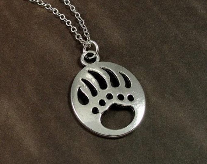 Bear Paw Necklace, Silver Plated Bear Claw Charm on a Silver Cable Chain
