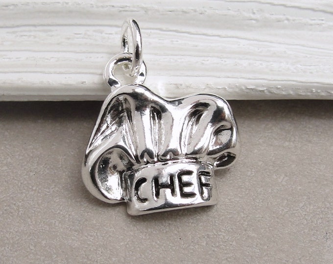 Chef Hat Charm, Silver Plated Chef Charm, Silver Baker's Chef Hat Charm for Necklace or Bracelet, Baker's Charm, Culinary School Charm