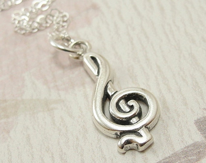 Treble Clef Necklace, Sterling Silver Treble Clef Charm on a Silver Cable Chain