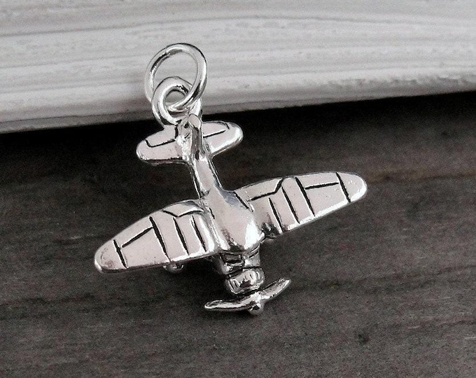 Piper Cub Charm, Silver 3D Piper Cub Aircraft Charm, Airplane Necklace, 3D Aircraft Pendant, Biplane Charm, Crop Duster Charm