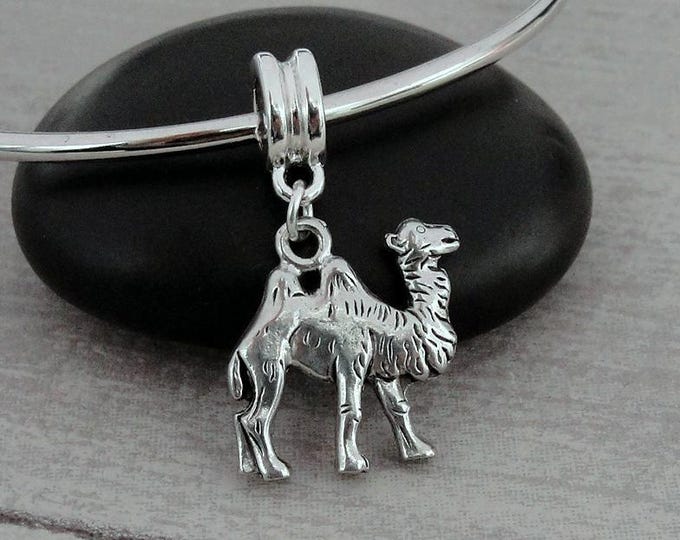 Two-Hump Camel European Charm, Silver Bactrian Camel Dangle Charm, Camel Charm with Bail, Camel Dangle Charm, Camel Large Hole Bead