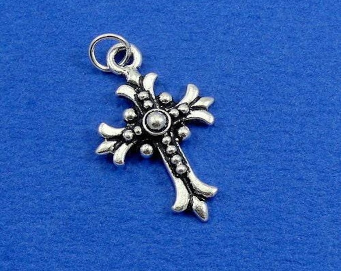 Fleur De Lys Cross Charm - Silver Plated Fleur De Lis Cross Charm for Necklace or Bracelet