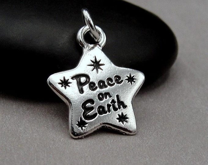Silver Peace on Earth Charm, Peace Star Charm, Christmas Charm, Christmas Song Charm, Christmas Pendant, Peace Charm, Peace on Earth Pendant