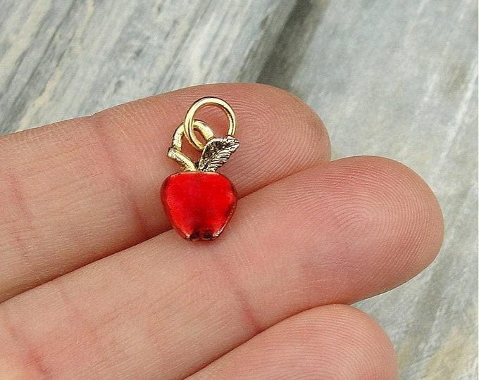 Tiny Red Apple Charm, Gold Plated Apple Charm, Teacher Charm, School Charm, Red Apple Jewelry, Gift for Teacher, Teacher's Apple Charm