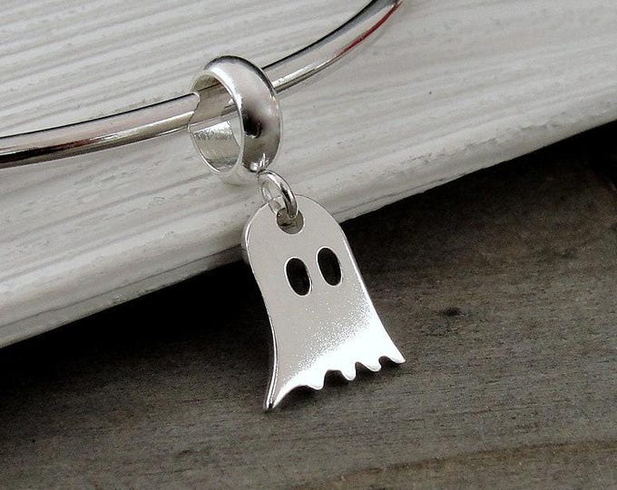 Ghost European Charm, 925 Sterling Silver Ghost Dangle Charm, Ghost Charm with Bail, Halloween Bracelet Charm, Ghost Pendant Jewelry