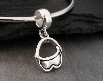 Ski Goggles European Charm, Sterling Silver 3D Ski Goggles Dangle Charm, Skiing Charm, Skier Charm, Skiing Gift, Gift for Skier