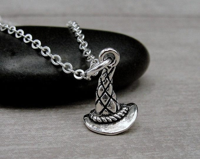 Witch Hat Necklace, Silver Plated Witch's Hat Charm Necklace, Wicked Witch Necklace, Wizard Hat Charm, Halloween Charm, Witch Gift Jewelry
