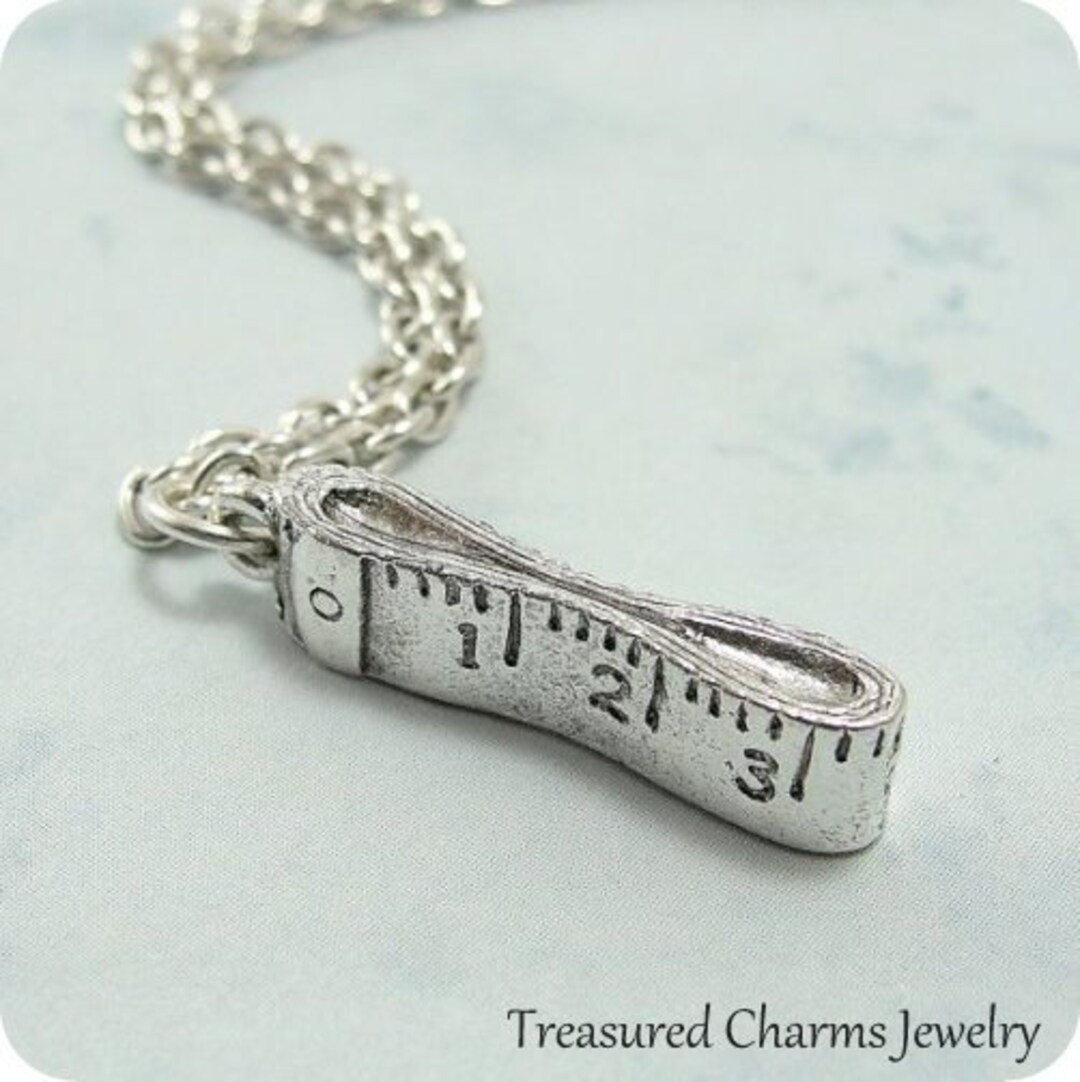 Measuring Tape Necklace Silver Tape Measure Charm on a Silver Etsy
