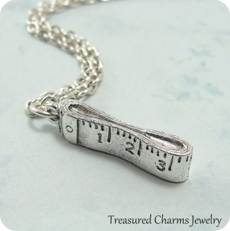 Measuring Tape Necklace Silver Tape Measure Charm on a Silver Etsy