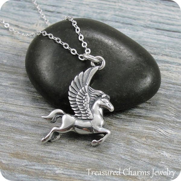 Pegasus Necklace, Sterling Silver Pegasus Charm on a Silver Cable Chain