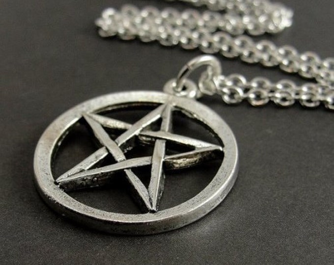Pentagram Necklace, Silver Pentagram Pentacle Charm on a Silver Cable Chain