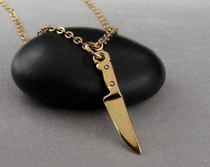Miniature Knife Necklace, Gold Plated Knife Charm Necklace, Knife Jewelry, Chef Necklace, Baking Necklace, Gift for Chef, Gift for Baker