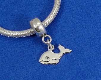 Whale European Dangle Bead Charm - Sterling Silver Whale Charm for European Bracelet