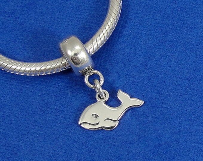 Whale European Dangle Bead Charm - Sterling Silver Whale Charm for European Bracelet